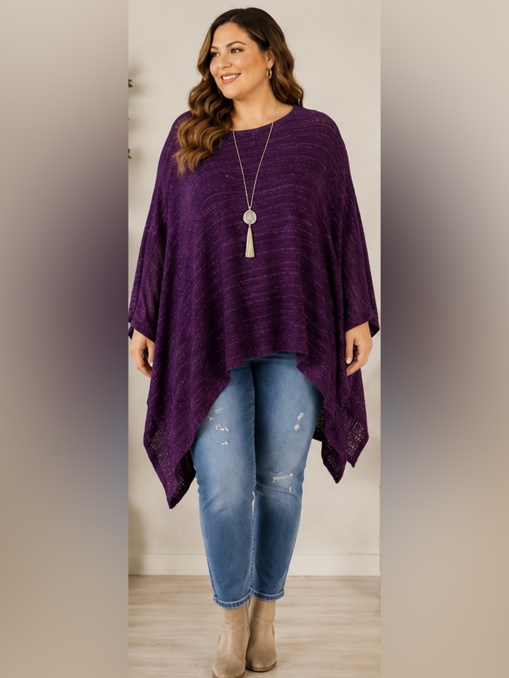 Shawl Dawls Plus-Size Purple Sparkle Knit Shawl/Poncho NWT